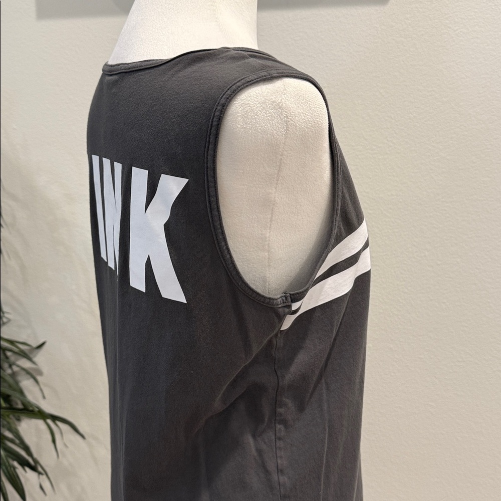 PINK Victoria’s Secret Gray Sleeveless White Stripe Tank Top T-Shirt XS - Picture 5 of 13